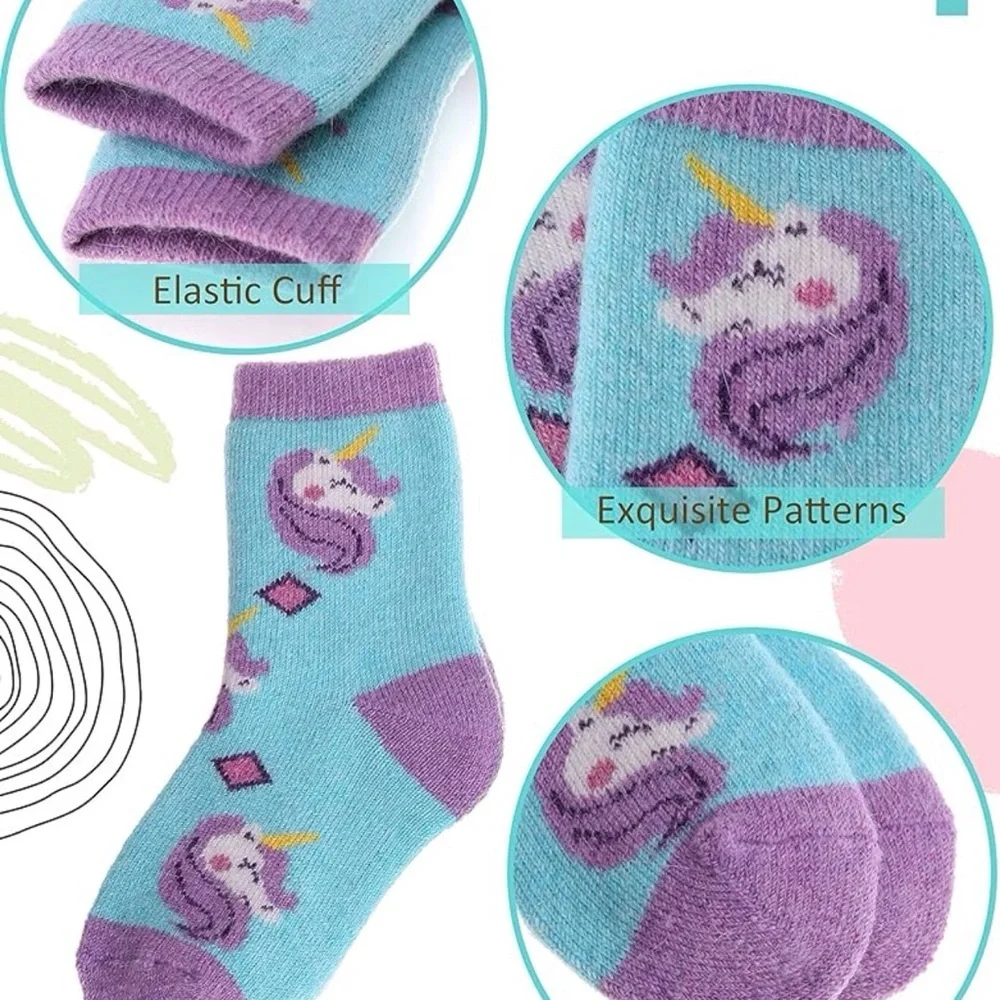 High Quality Unicorn Patterned Socks Wool Purple/Blue 3 pk. Size-8-12 Yr. NWT